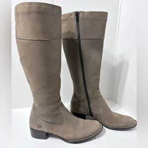 Women's Born Taupe Knee-High Nubuck Leather Boots. Soft Fleece Insulation. Zip